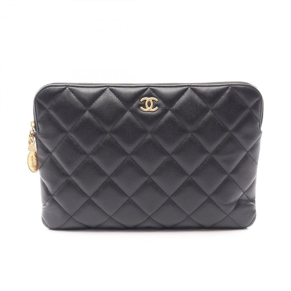 Chanel Matelasse Shoulder Bag Clutch Caviar Skin Grained Calfskin Black